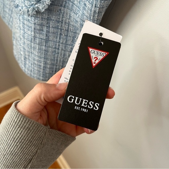 Guess Emily Sky Blue Tweed Plaid Cropped Bustier Top Size XLarge NWT - Picture 8 of 16